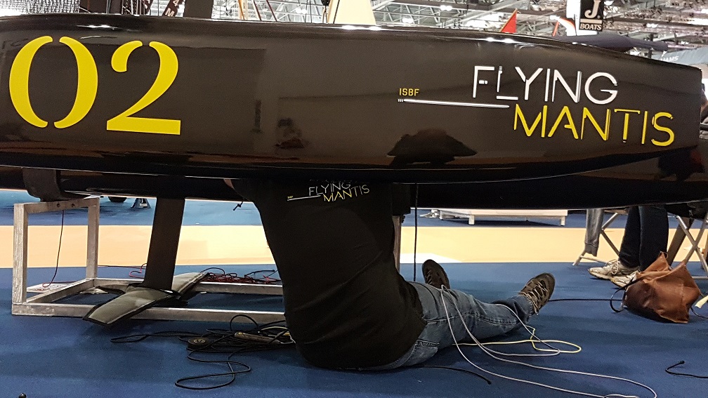 Flying Mantis debut launch london boat show foiling trimaran dinghy sailing